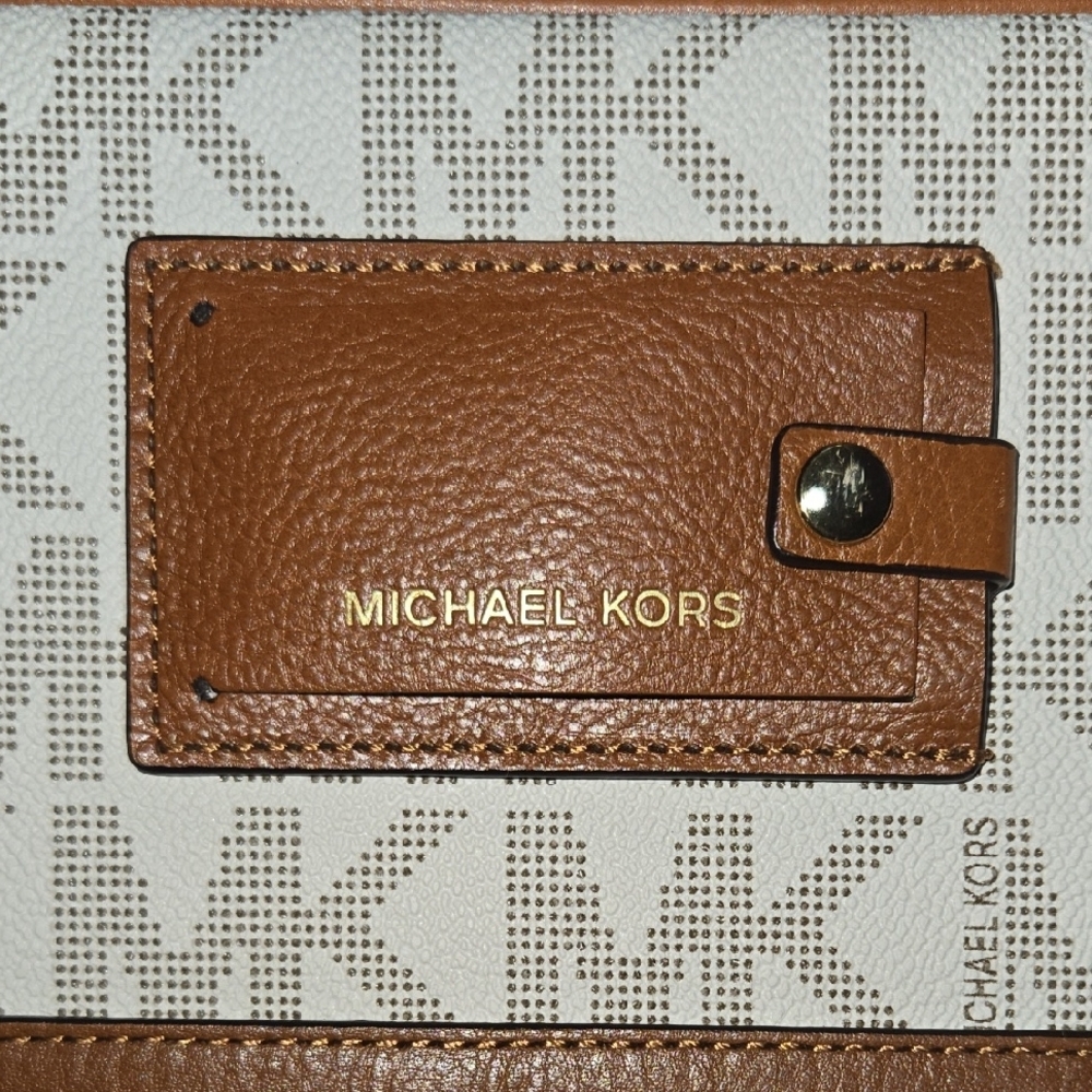 Michael Kors Leather-Trimmed Cream and Brown Monogram Carry-On Suitcase - Picture 2 of 6